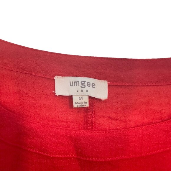 Umgee Women SZ M- Red Woven Knit Top Tunic Pullover Roll Tap Sleeve Faux Pockets - Picture 2 of 15